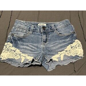MUDD Girls Blue Jean Shorts With Lace: Size 8